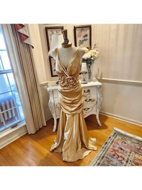 Princess Divine Gold Hollywood Chic Dress Gown Prom Pageant XXL